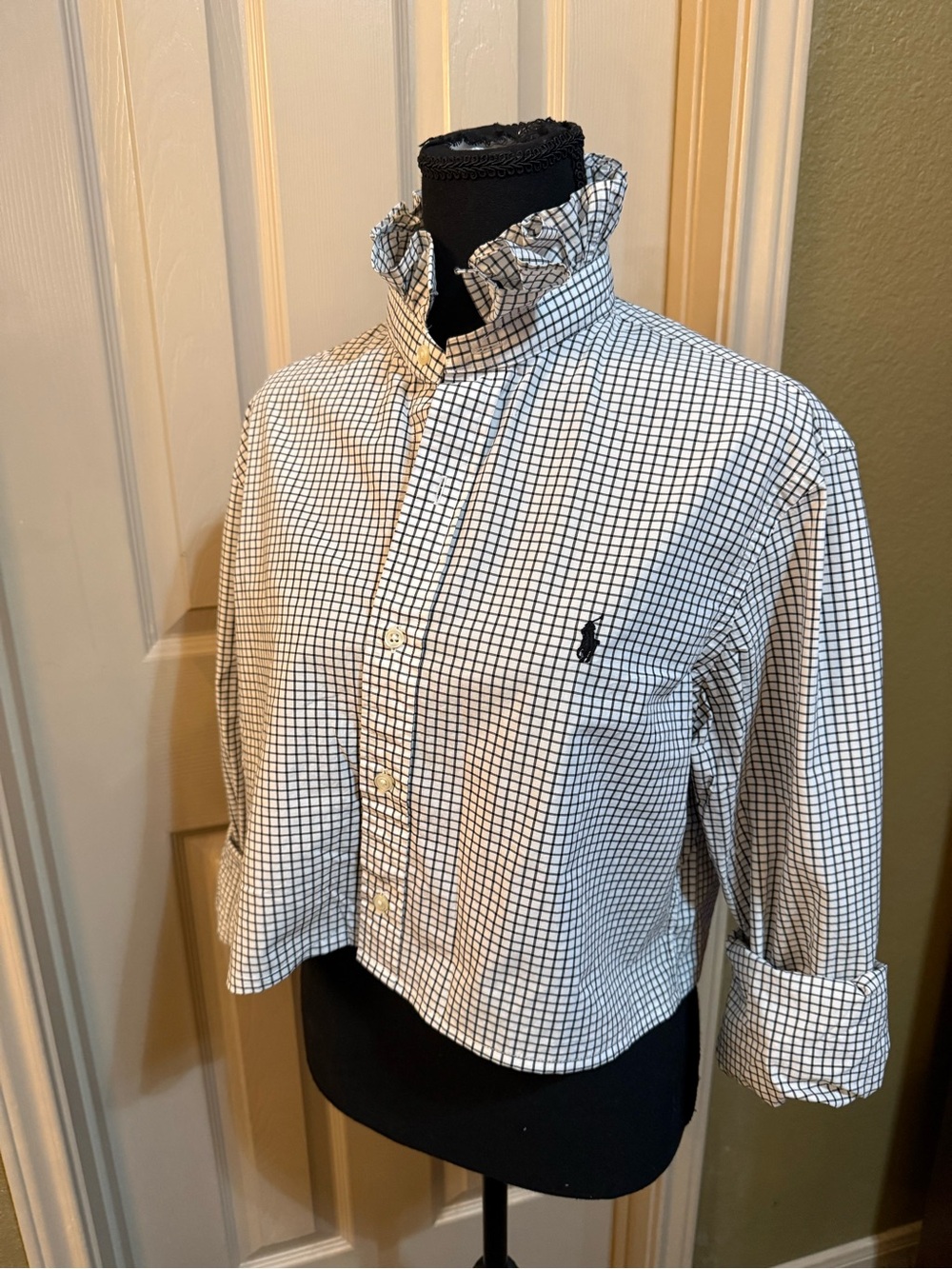 Upcycled Ralph Lauren Black & White Windowpane Cotton Button-Down Shirt - Picture 2 of 9